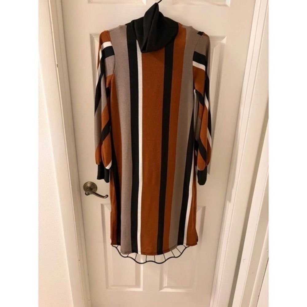 Ces Femme Striped Cowl Neck Sweater Dress Tunic Black Brown Gray Women's